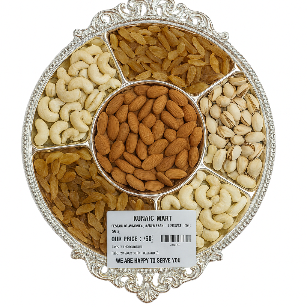 ROUND SILVER 5 SECTION DRY FRUITT THALI