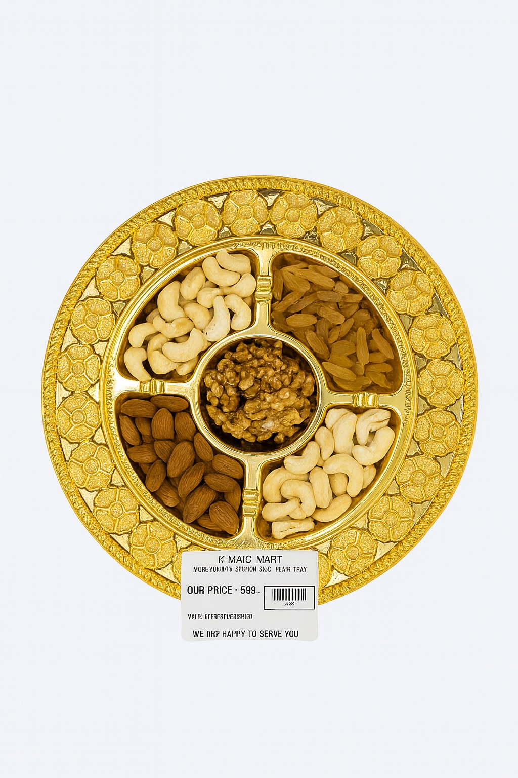 ROUND GOLDEN 5 SECTION DRY FRUIT SMALL THALI